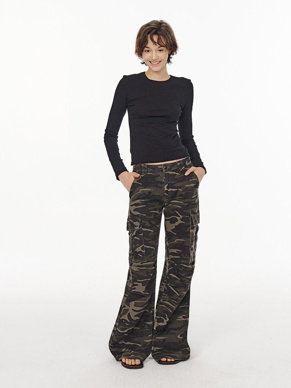Country Moment Pure Cotton Loose Wide Leg Button Fly Casual Youth Camouflage Cargo Pants