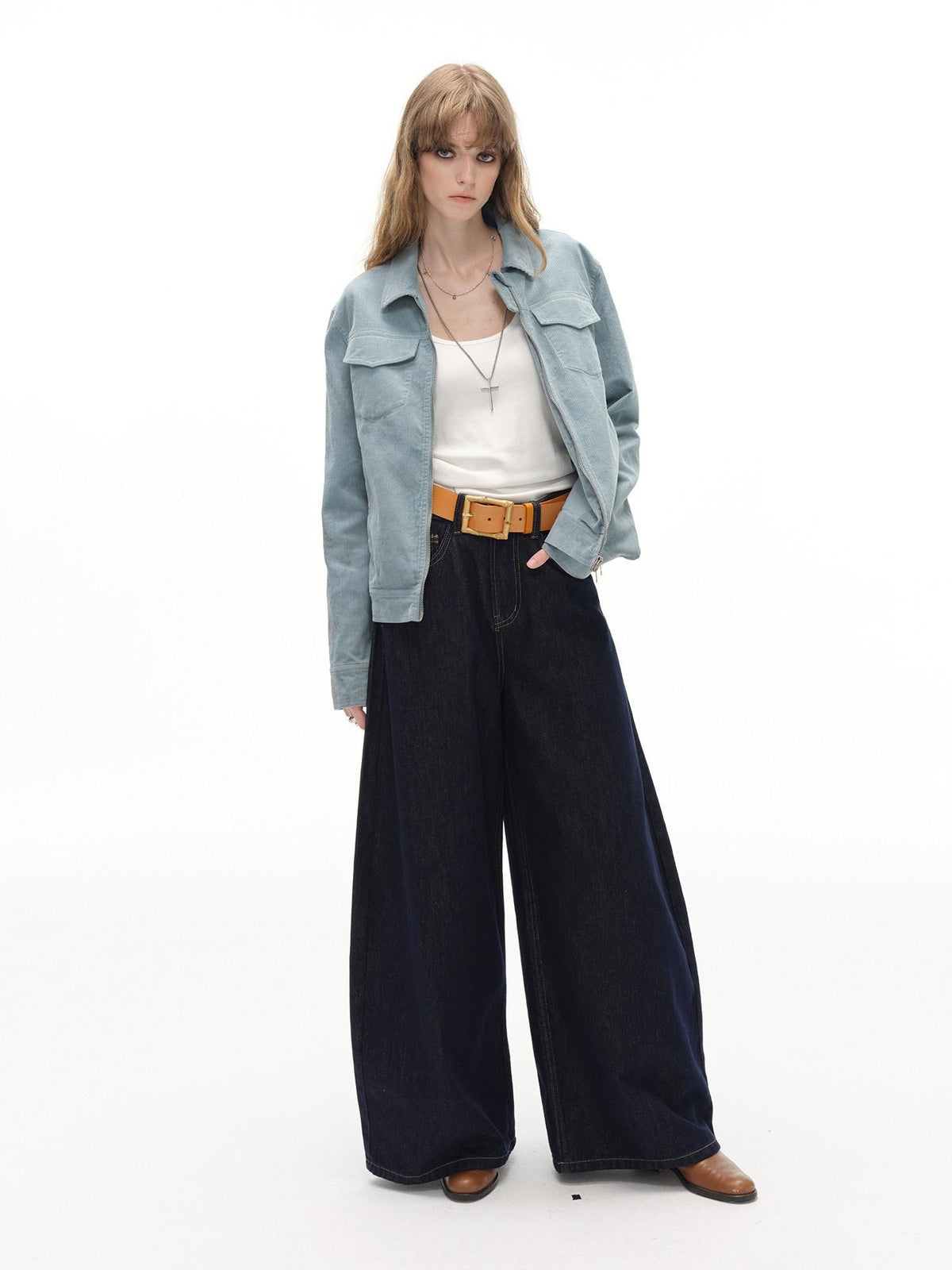 Country Moment High Waist Durable Cotton American Relaxed Raw Denim Non Stretch Wide Leg Jeans