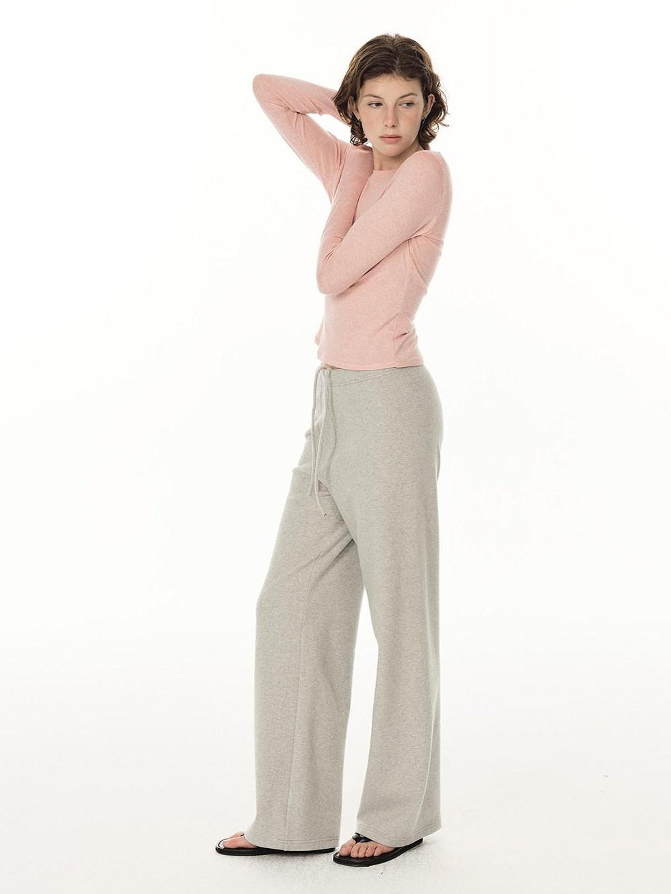 Country Moment Durable Cotton Mid Rise Straight Elastic Youth Casual Black Gray Wide Leg Pants