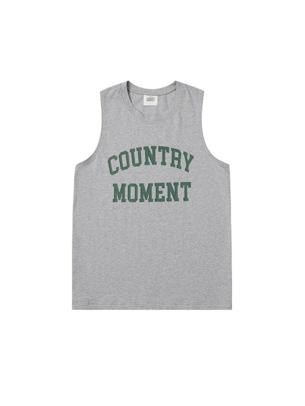 Country Moment Cotton Heather Gray Loose Japanese Youth Round Neck Sweat Vest Tank Tops