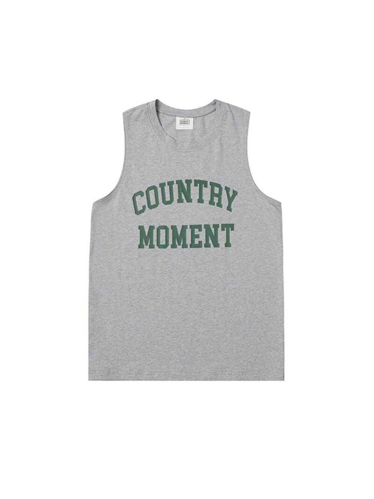 Country Moment Cotton Heather Gray Loose Japanese Youth Round Neck Sweat Vest Tank Tops