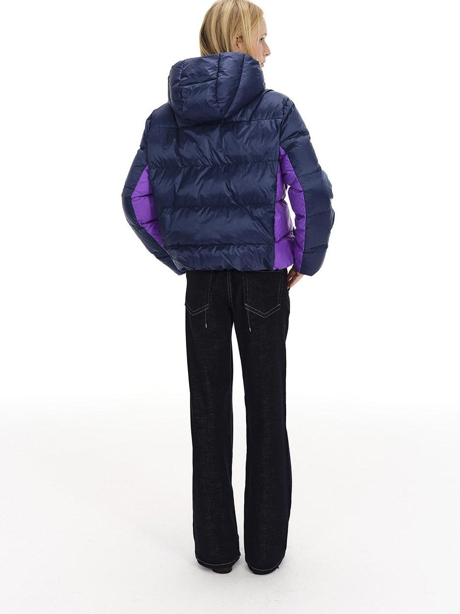 Country Moment 90 Fill White Duck Down Hooded Short Loose Navy Zipper City Commute Down Jackets