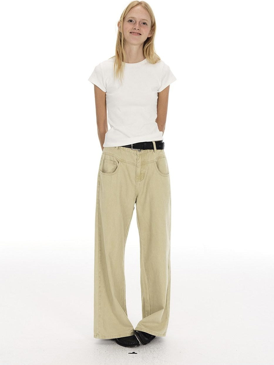 Country Moment Vintage Washed Mid Rise Zipper Flare Loose Casual Unisex Cotton Wide Leg Jeans