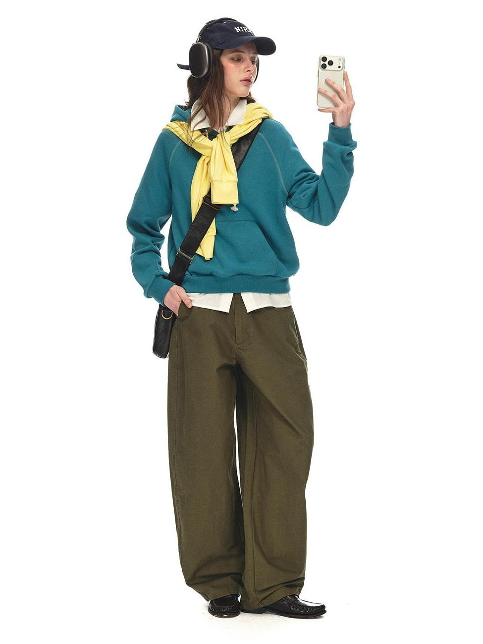Country Moment Relaxed Cotton Button Fly Natural Waist Casual Army Green Wide Leg Pants