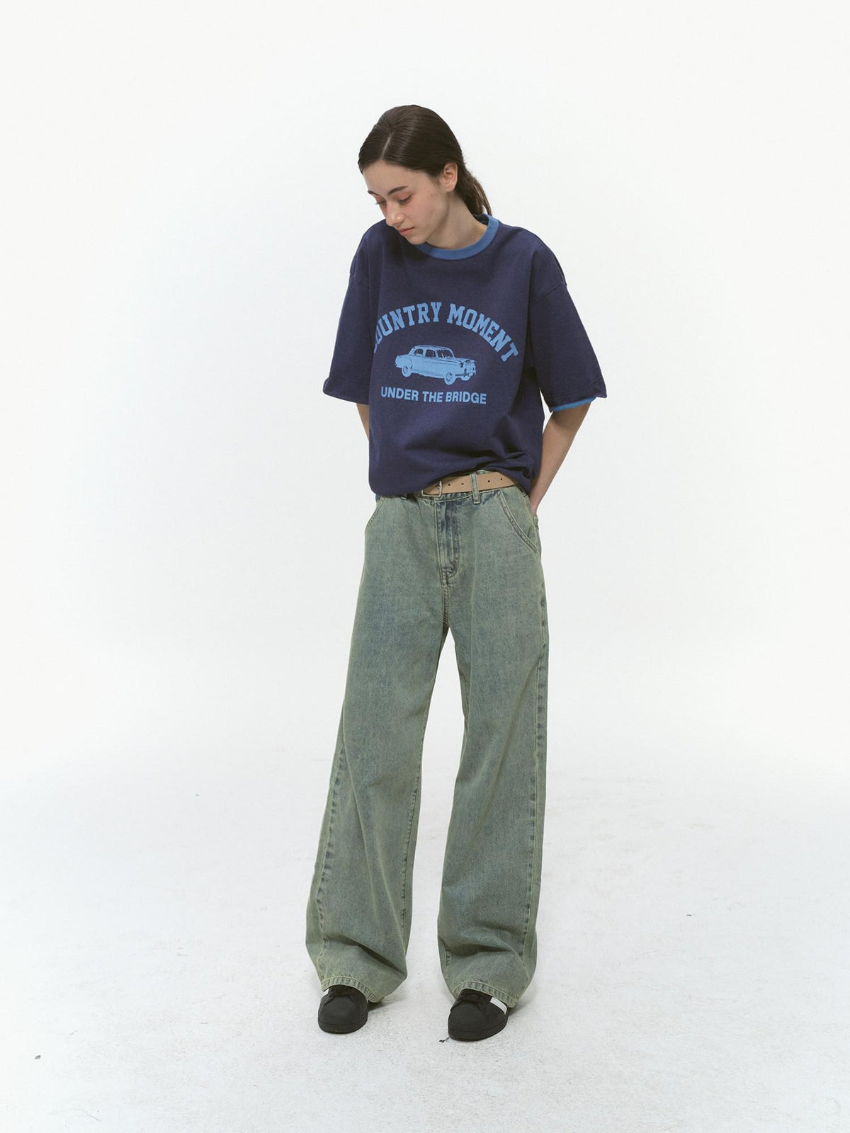 Country Moment Washed Distressed Mid Rise Loose Casual Cotton Vintage Wide Leg Jeans