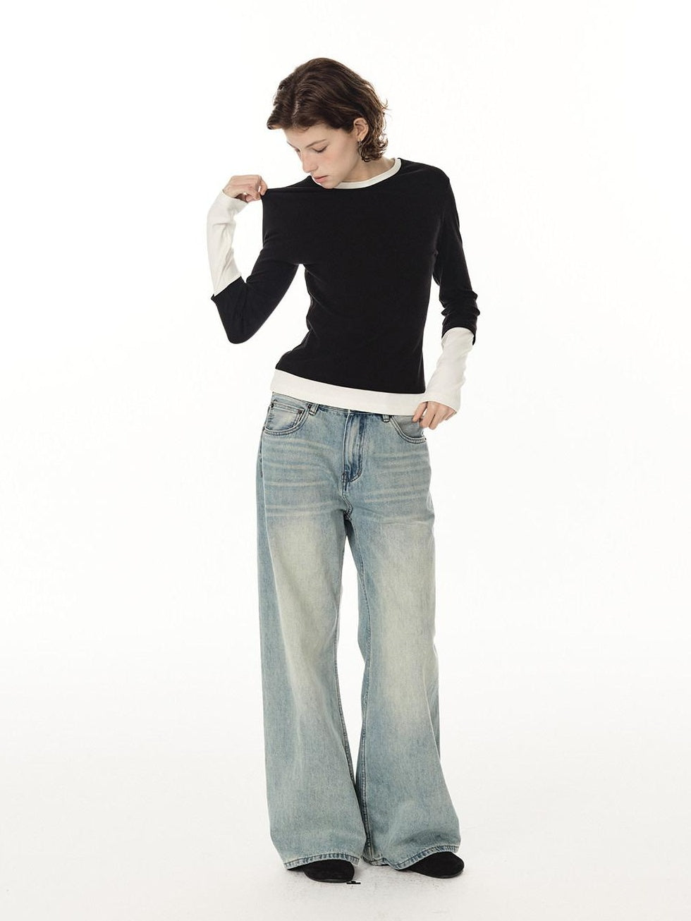 Country Moment Breathable Cotton Colorblock Slim Fit Women Crew Neck Long Sleeve T-Shirts