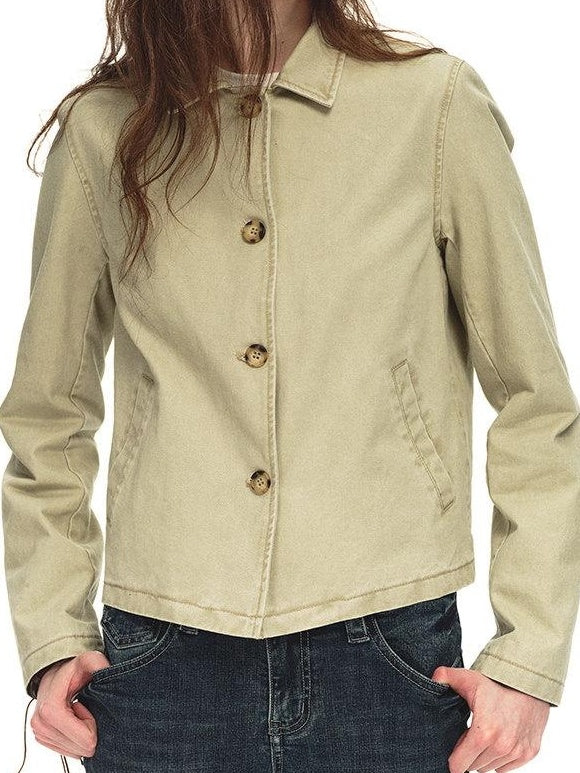 Country Moment Warm Vintage British Short Button Khaki Cotton Unisex Commuter Cropped Jackets
