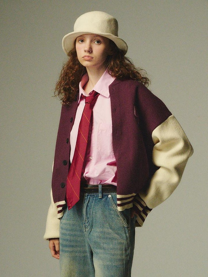 Country Moment No Itch Youth Loose Fit Unisex Casual Burgundy Baseball Collar Bomber Jackets
