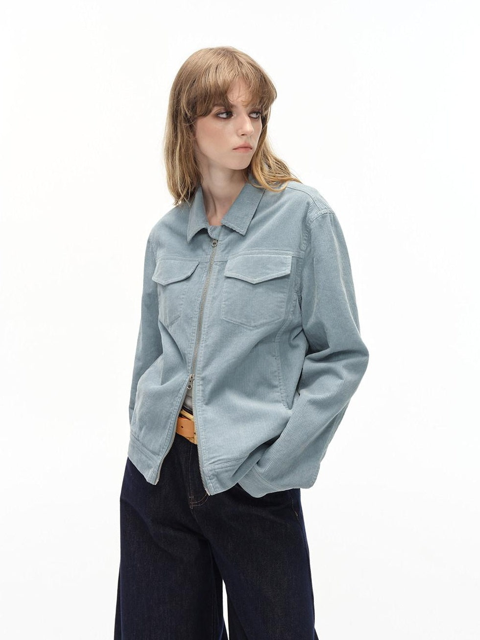 Country Moment Cotton Lined Warm Short Zip Lapel Unisex Commuter Blue Brown Cropped Jackets