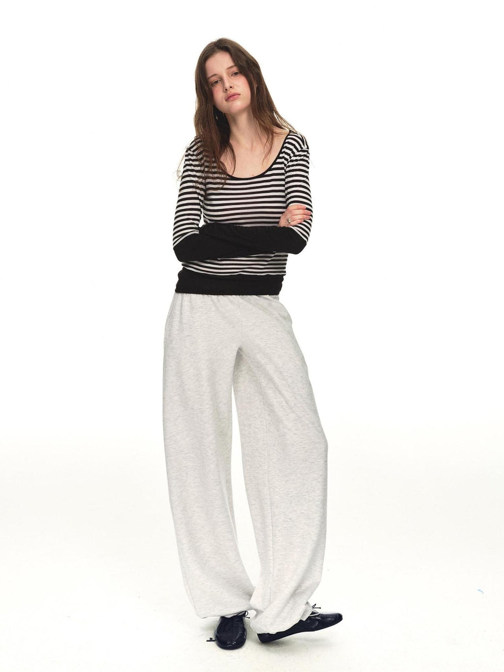 Country Moment Sustainable Lyocell Mid Rise Elastic Waist Everyday Oatmeal Gray Wide Leg Pants