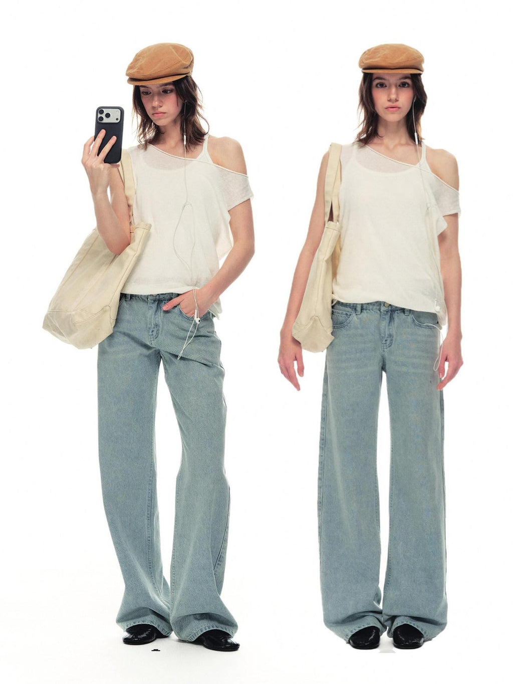 Country Moment Breathable Midrise Waterwash Loose Unisex Casual Cotton Wide Leg Jeans