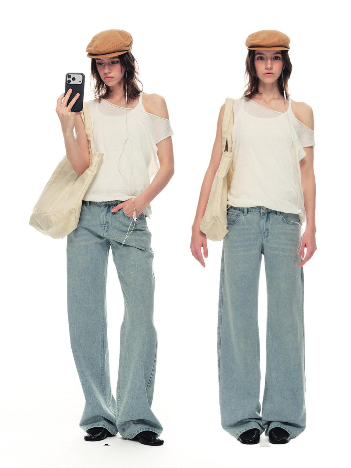 Country Moment Breathable Midrise Waterwash Loose Unisex Casual Cotton Wide Leg Jeans