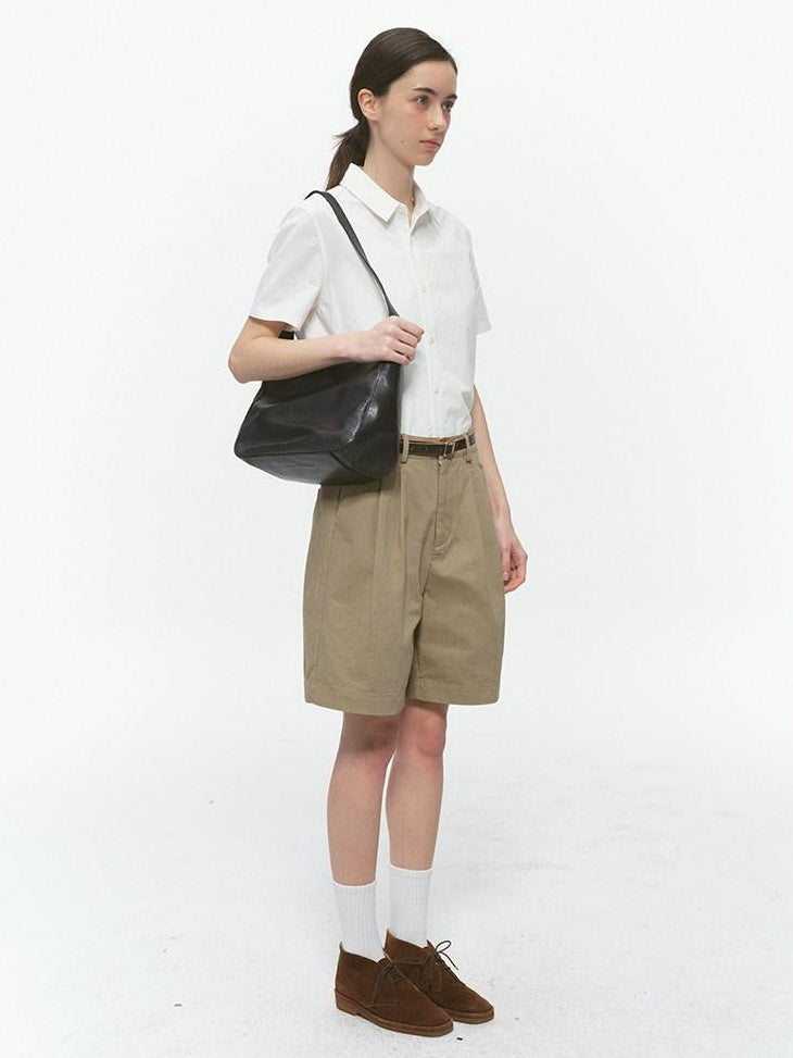 Country Moment Pure Cotton Washed Straight Leg Relaxed Retro Office Pockets Mid-Length Shorts