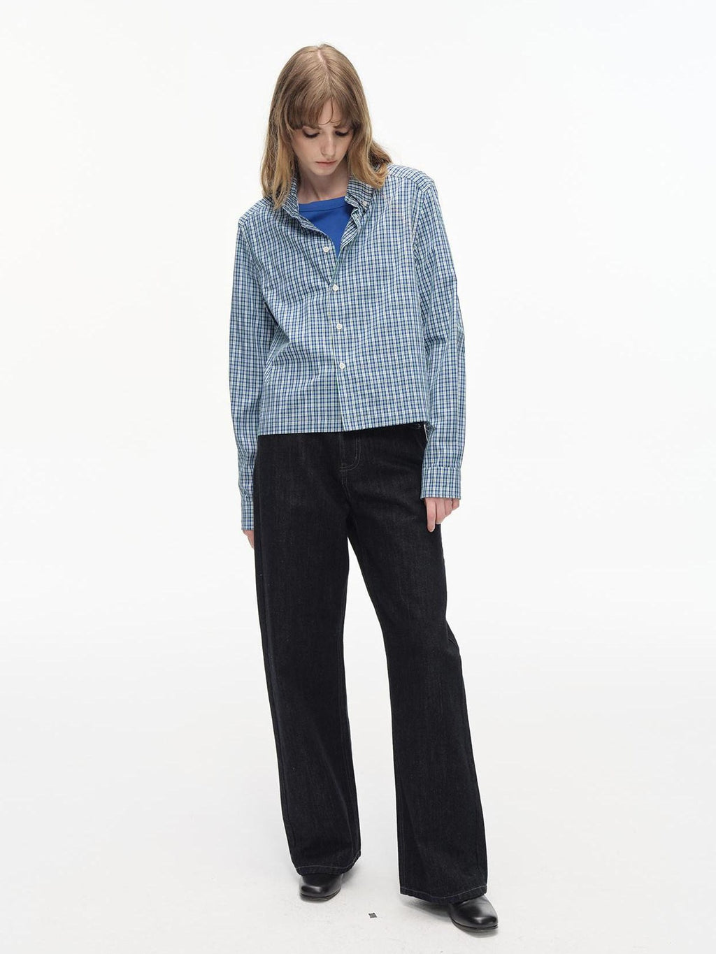 Country Moment Soft Breathable Cotton Loose Plaid Button Collared Women Long Sleeve Shirts