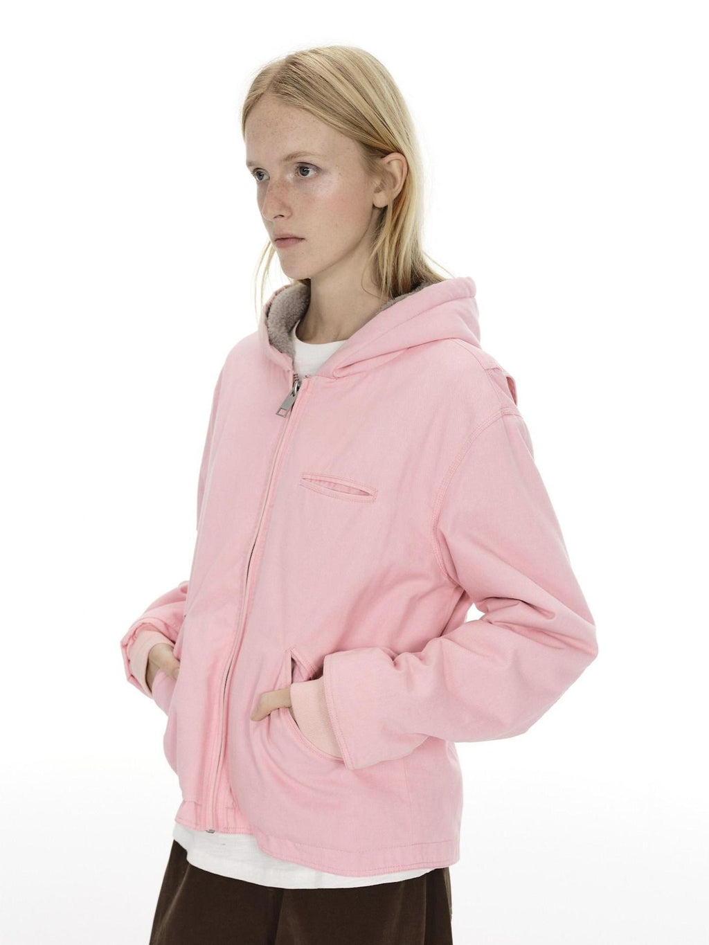 Country Moment Cozy Fleece Lined Oversized Zip Up Casual Unisex Pink Cotton Hoodie