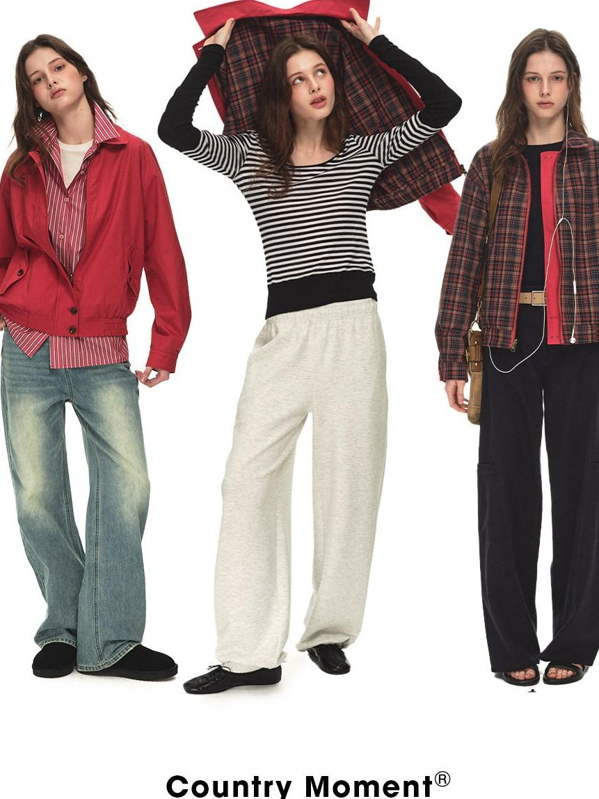 Country Moment Reversible Relaxed Unisex Cotton Plaid Zip Collar Ribbed Hem Cropped Jackets