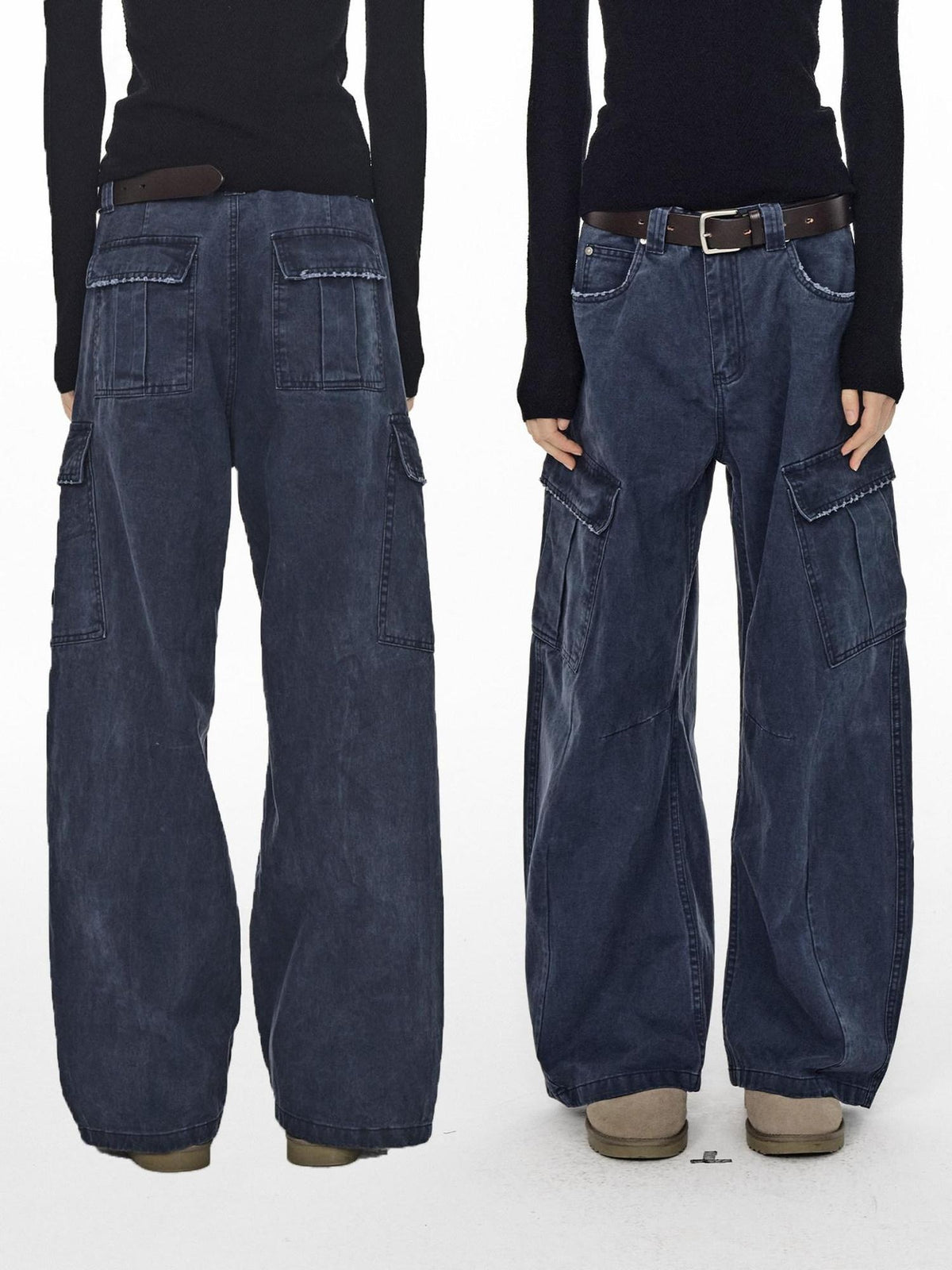 Country Moment Breathable Washed Cotton Relaxed Straight Pocket Button Fly Casual Cargo Pants