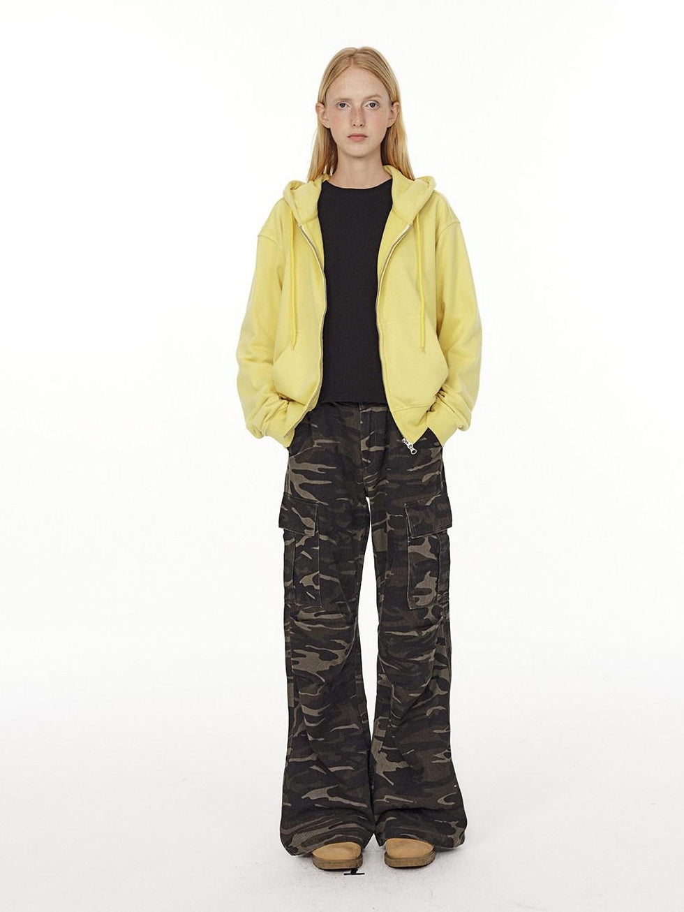 Country Moment Pure Cotton Loose Wide Leg Button Fly Casual Youth Camouflage Cargo Pants