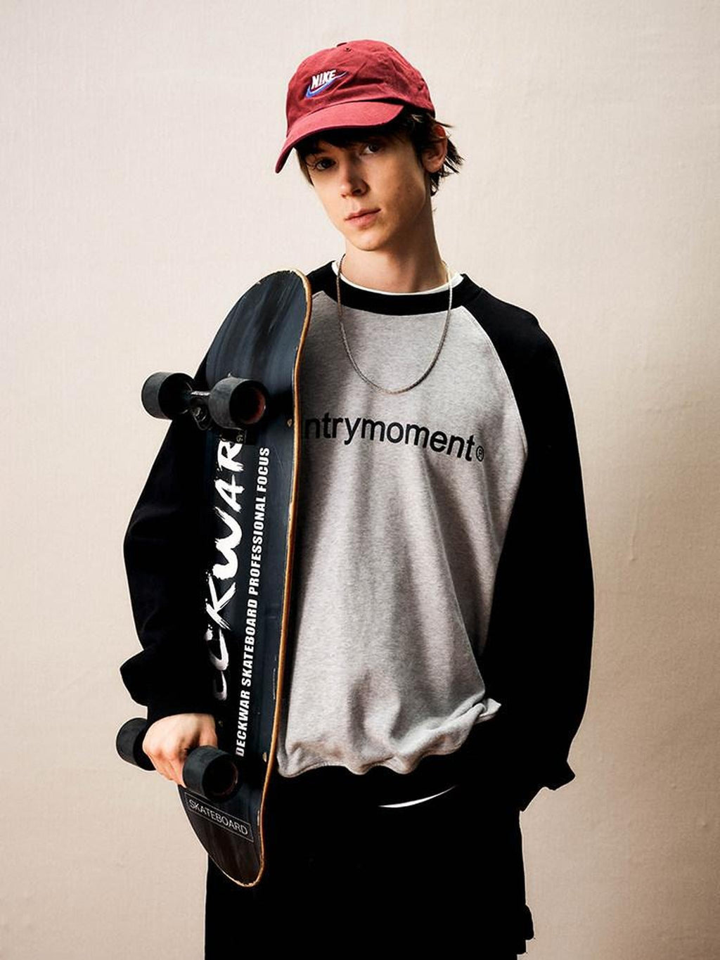 Country Moment Pure Cotton Text Graphic Japanese Loose Crewneck Teen Black Sweatshirt