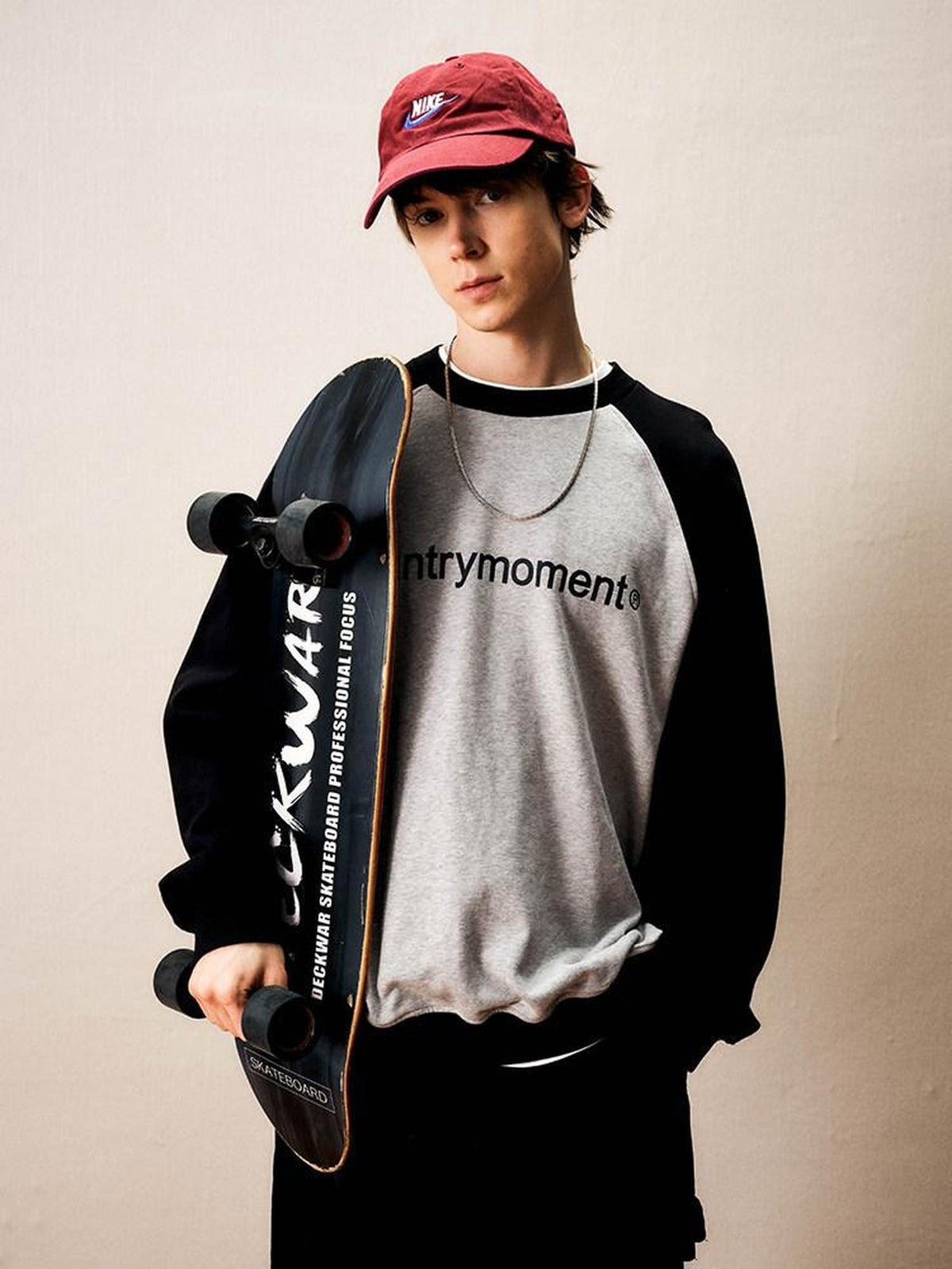 Country Moment Pure Cotton Text Graphic Japanese Loose Crewneck Teen Black Sweatshirt
