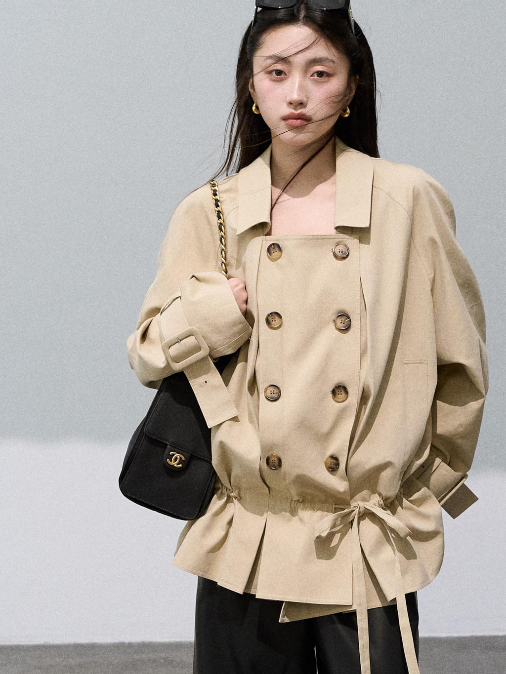 7 OAKMOO Cotton Lyocell Relaxed Midlength Double Breasted Commuter Khaki Trench Coats