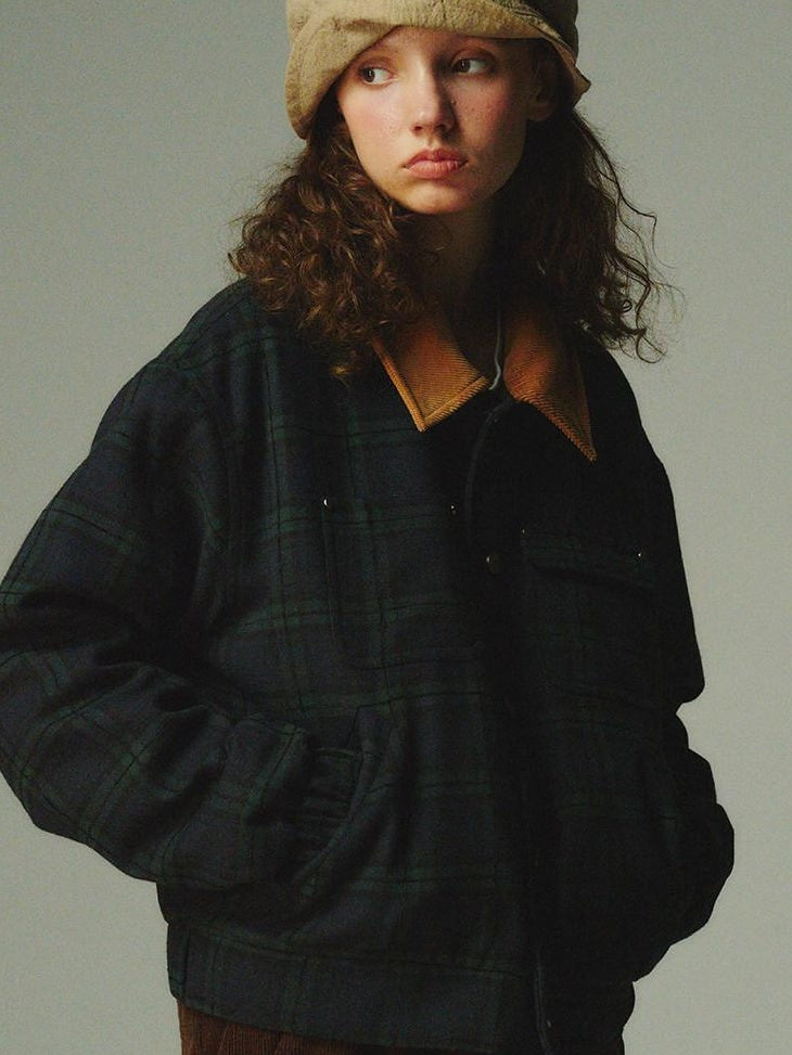 Country Moment Warm Insulated Loose Fit Plaid Cropped Teen Polyester Filled Puffer Jackets