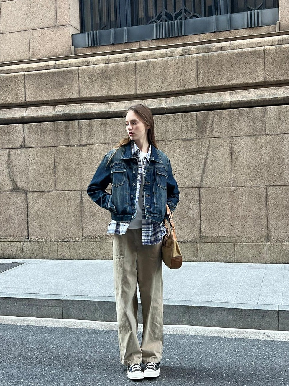 Country Moment Washed Cotton Loose Mid Rise Cargo Pockets Youth Everyday Khaki Straight Pants