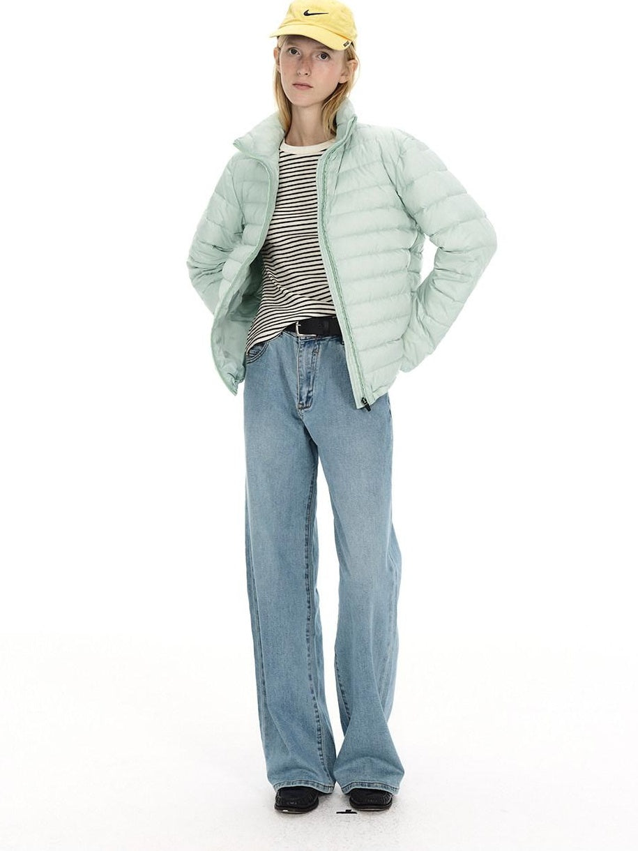 Country Moment Lightweight Warm Short Stand Collar Casual Unisex Nylon White Duck Down Jackets