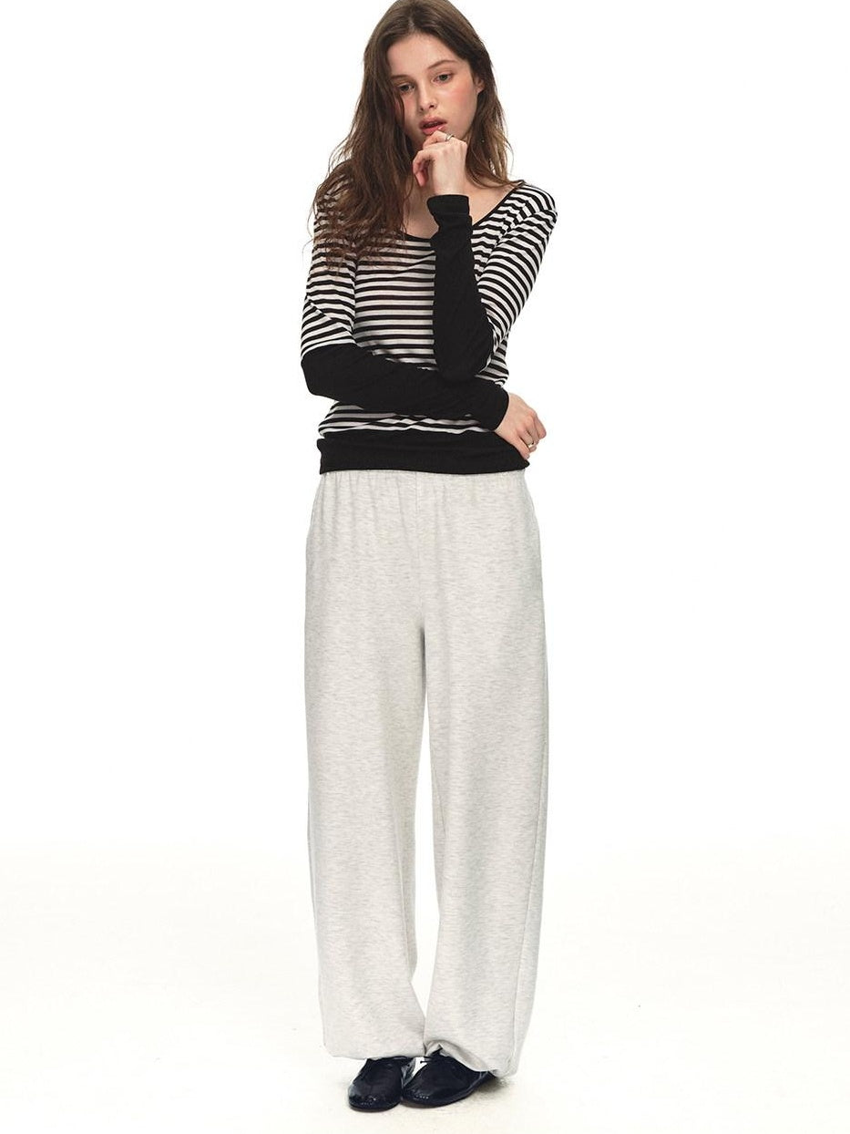 Country Moment Sustainable Lyocell Mid Rise Elastic Waist Everyday Oatmeal Gray Wide Leg Pants
