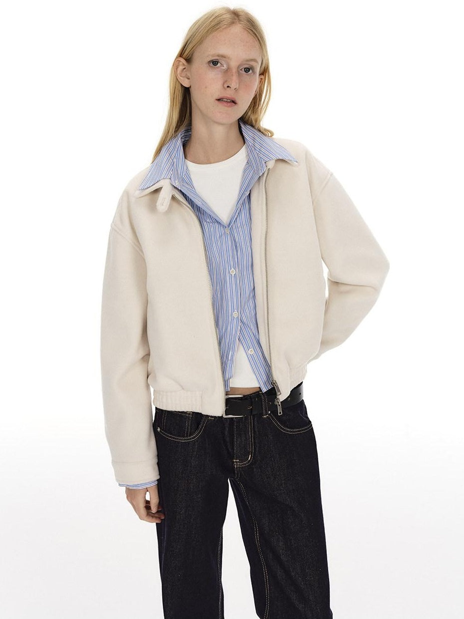 Country Moment Slim Youthful Zipper Lapel Polyester Blend Beige Casual Women Cropped Jackets
