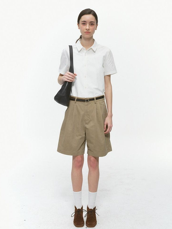 Country Moment Pure Cotton Washed Straight Leg Relaxed Retro Office Pockets Mid-Length Shorts