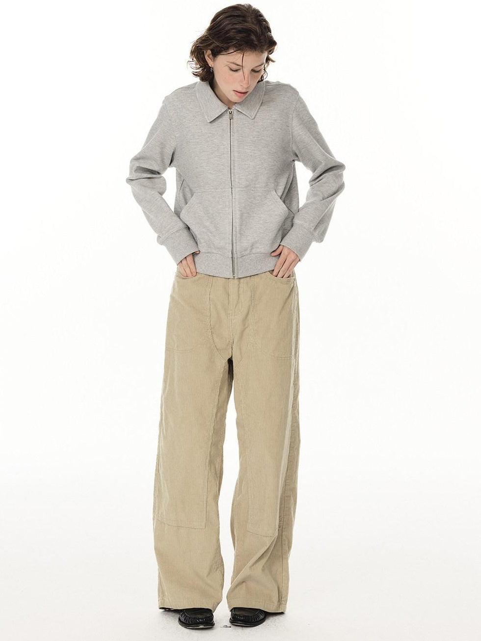 Country Moment Breathable Warm Cotton Blend Loose Fit Zip Up Men Casual Grey Sweatshirt