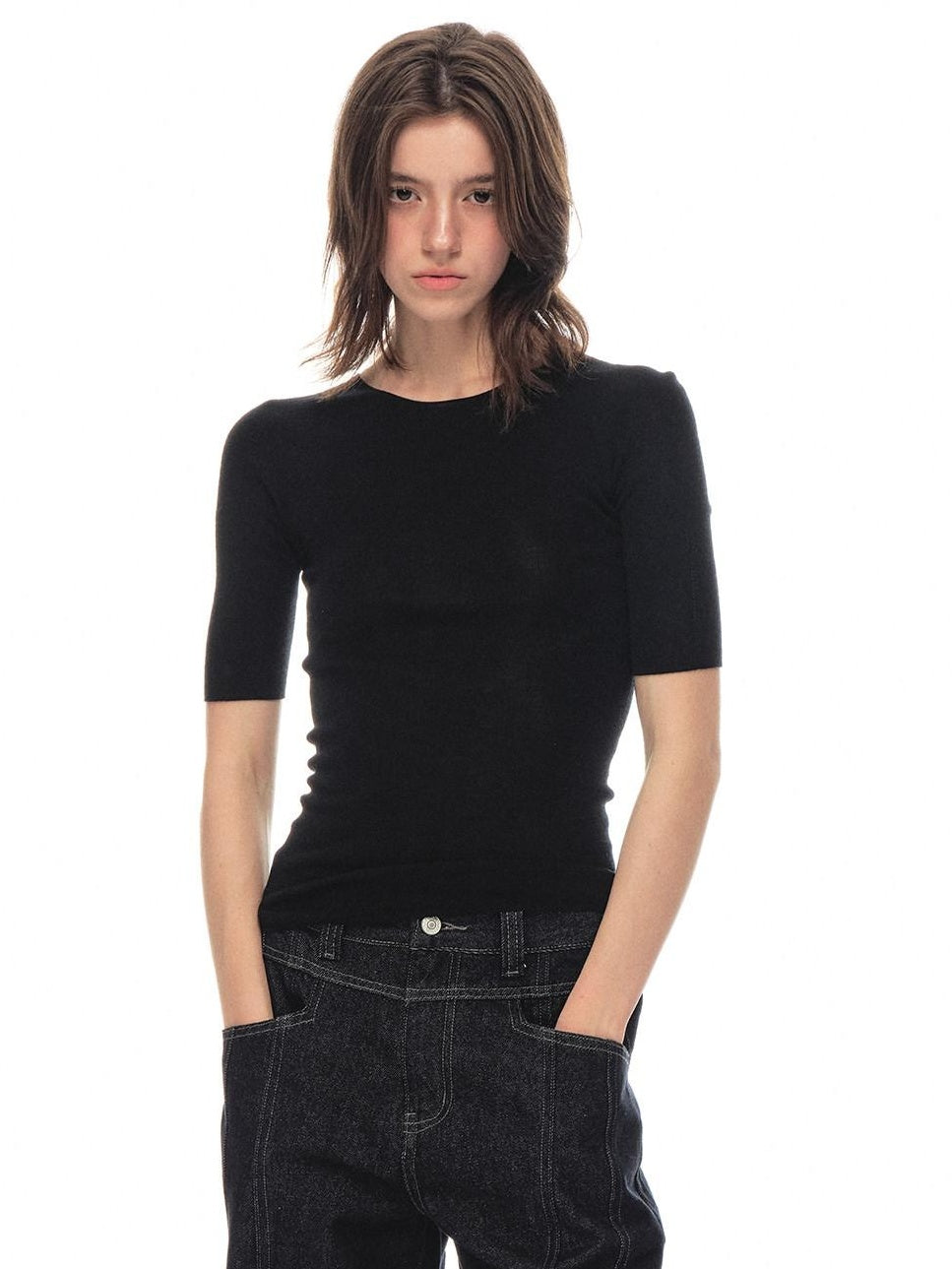 Country Moment Breathable Wool Slim Knit Crew Neck Women Citywalk Thin Short Sleeve T-Shirts