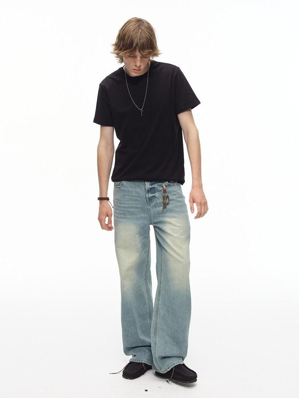 Country Moment Washed Gradient Mid Rise Relaxed Casual Gray Blue Stretch Straight Leg Jeans