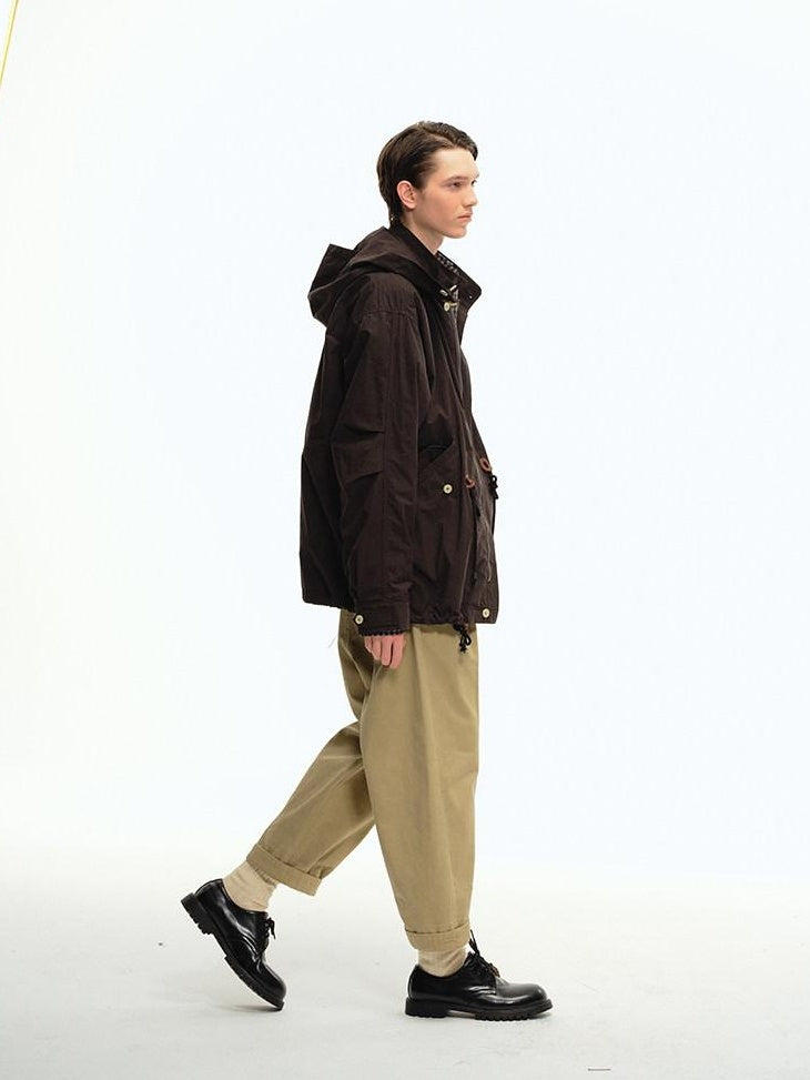Country Moment Cotton Mid Waist Zip Fly Youth American Casual Daily Khaki Black Straight Pants