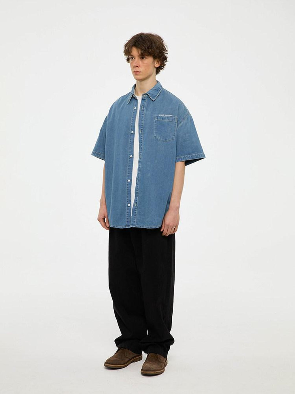 Country Moment 100% Cotton Square Neck Loose Short Sleeve Japanese Vintage Teen Blue Shirts