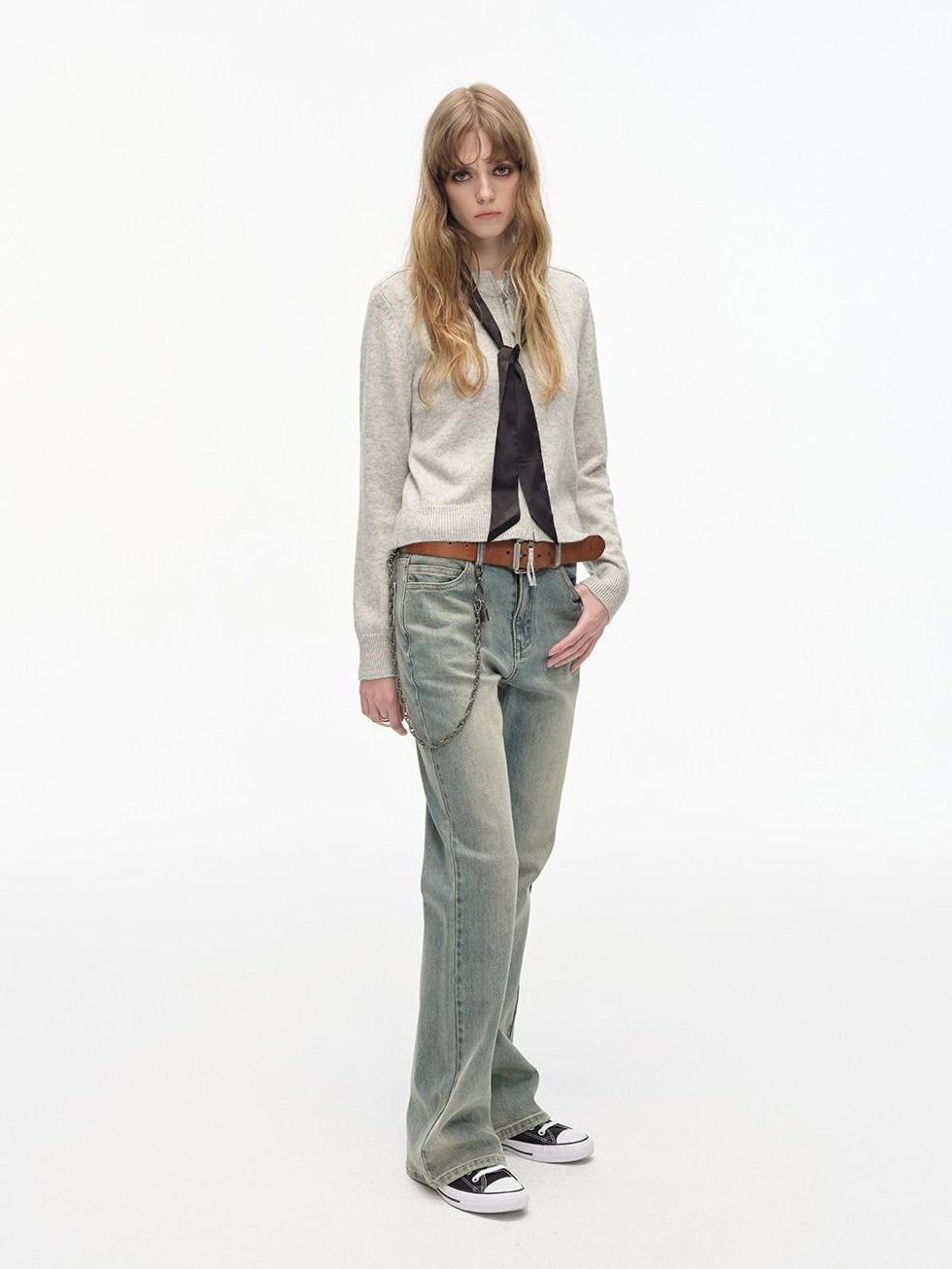 Country Moment Breathable Cotton Distressed Low Waist Micro Flare Women Gradient Flared Pants