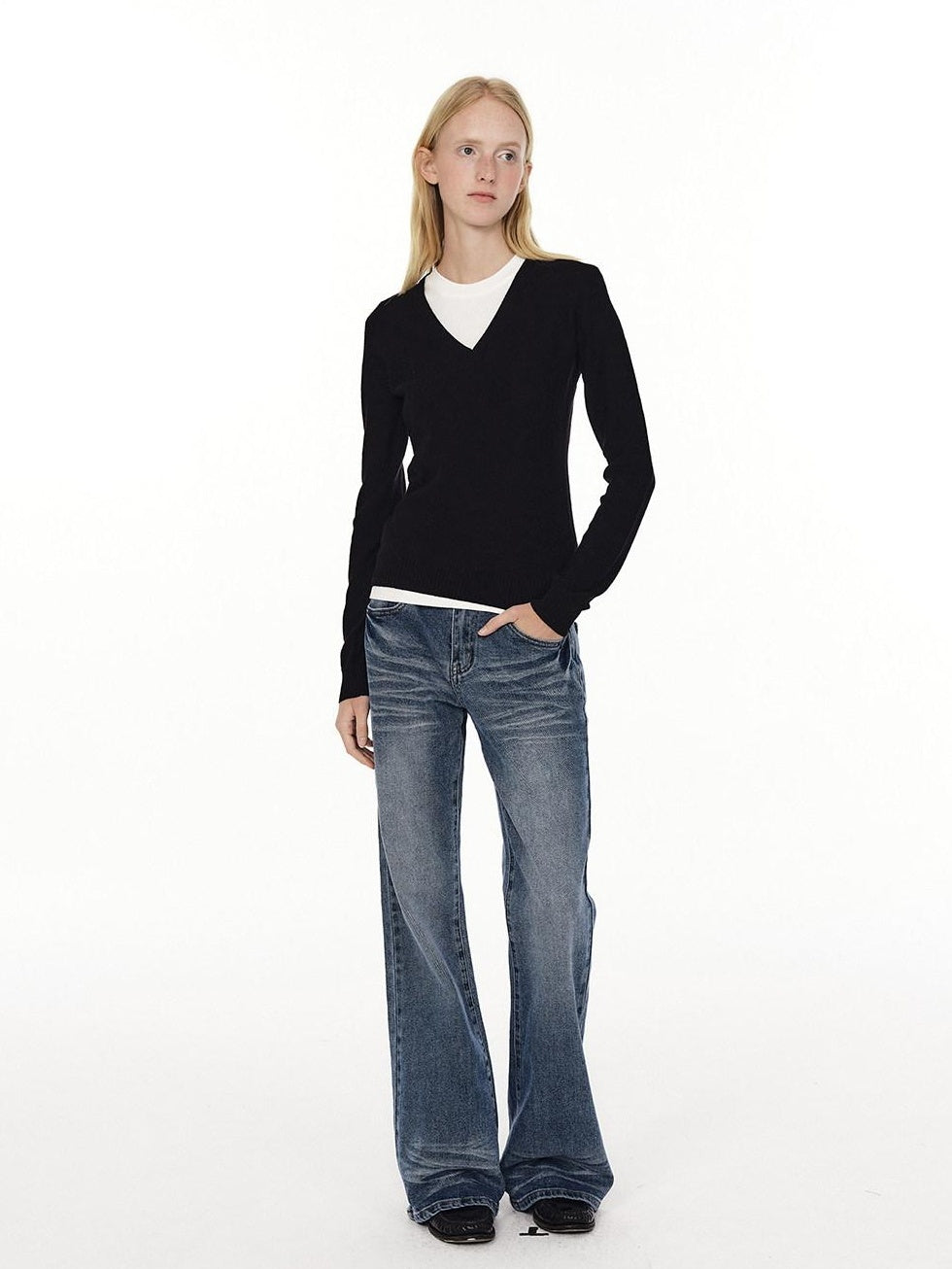 Country Moment Soft Wool Blend Slim Fit American V-neck Women Casual Knit Sweaters