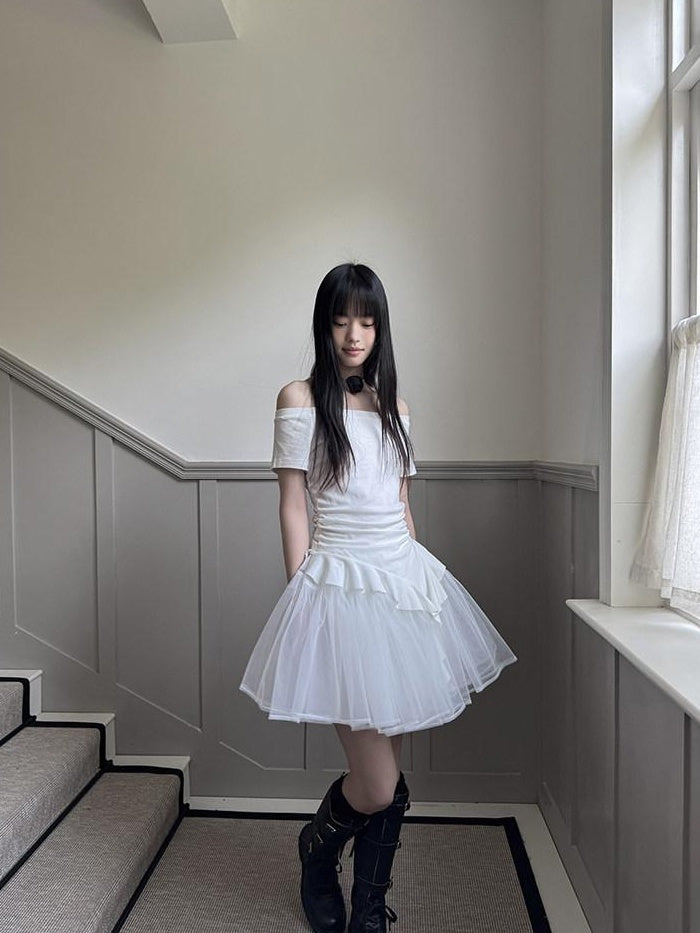DDGIRL studio Flattering High Waist Lined Office A Line Puff Short White Nylon Mini Skirts