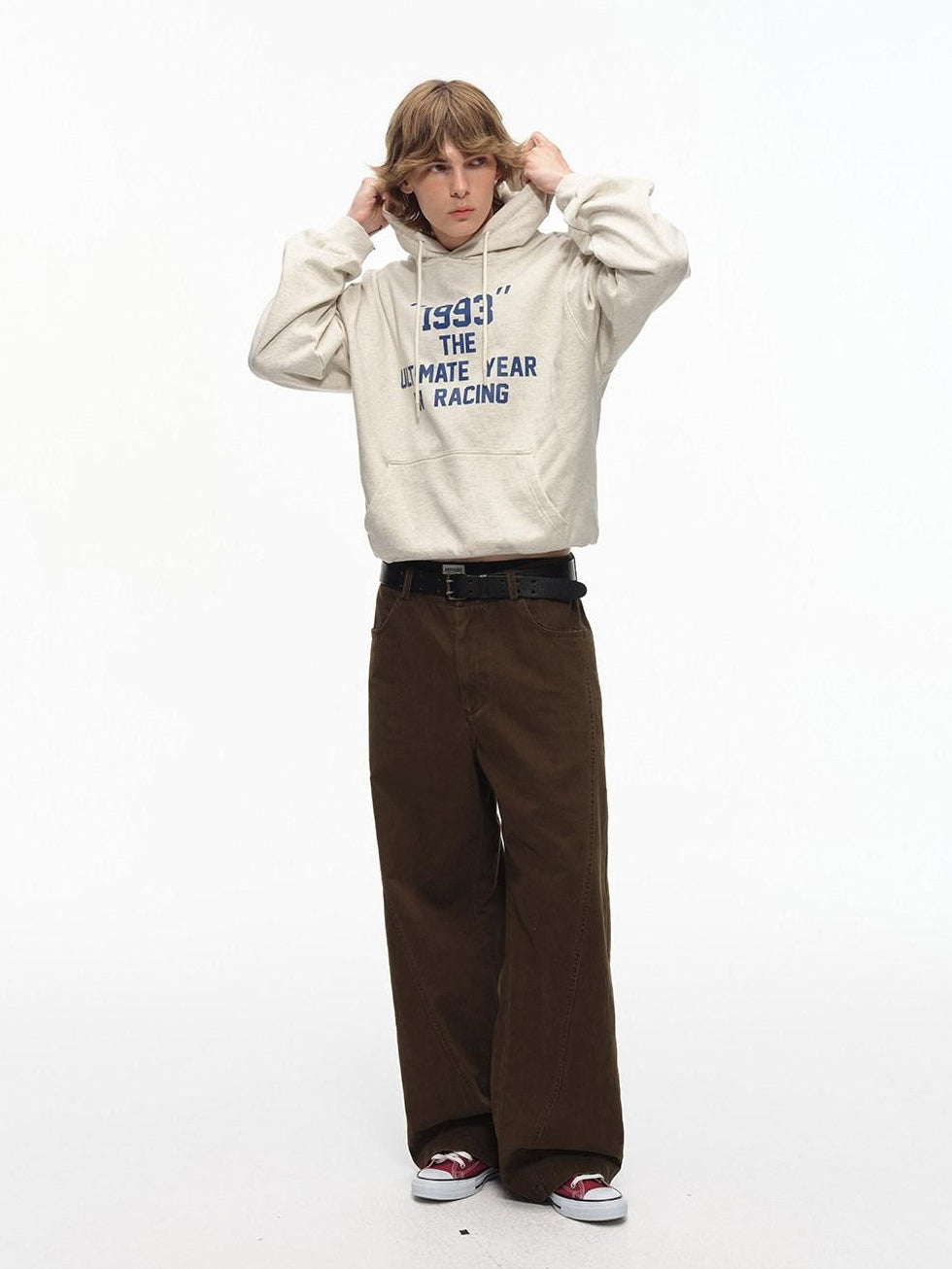 Country Moment Washed Patchwork Pure Cotton Mid Rise Loose Straight Youth Casual Wide Leg Pants