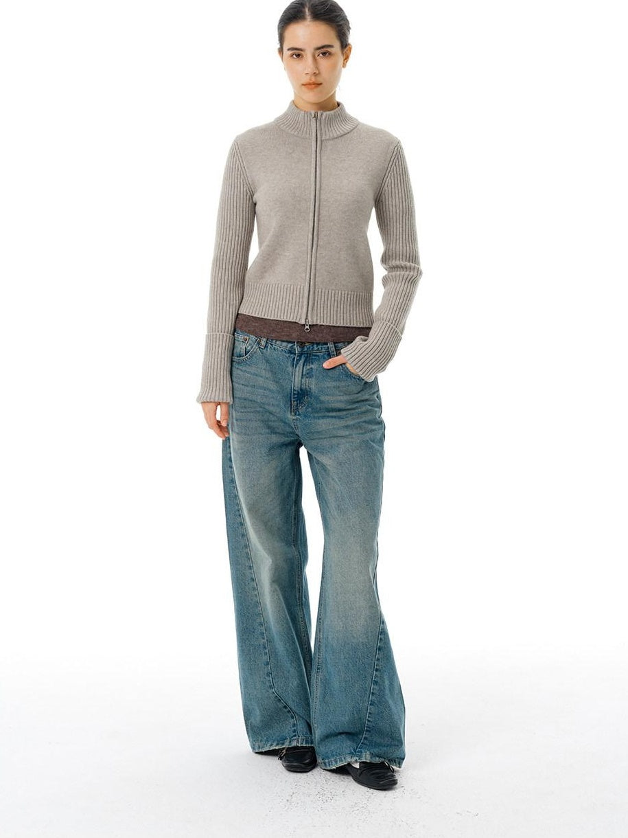 Country Moment Gradient Wash Mid Rise Loose Fit Unisex Cotton Blend Wide Leg Jeans