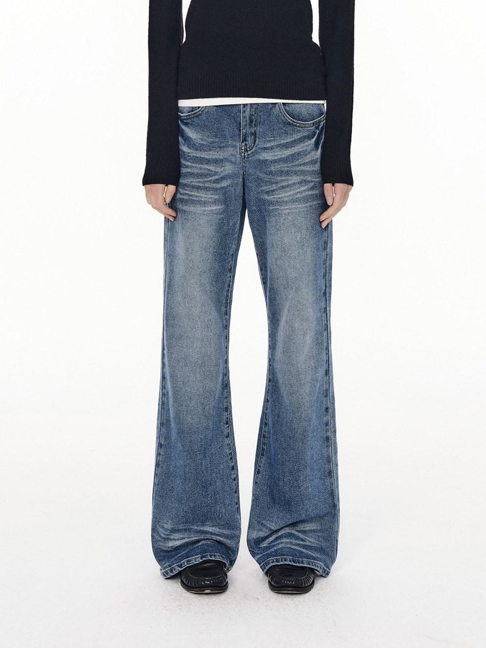 Country Moment Low Rise Stretch Cotton Casual Zip Fly Everyday Washed Blue Flared Jeans