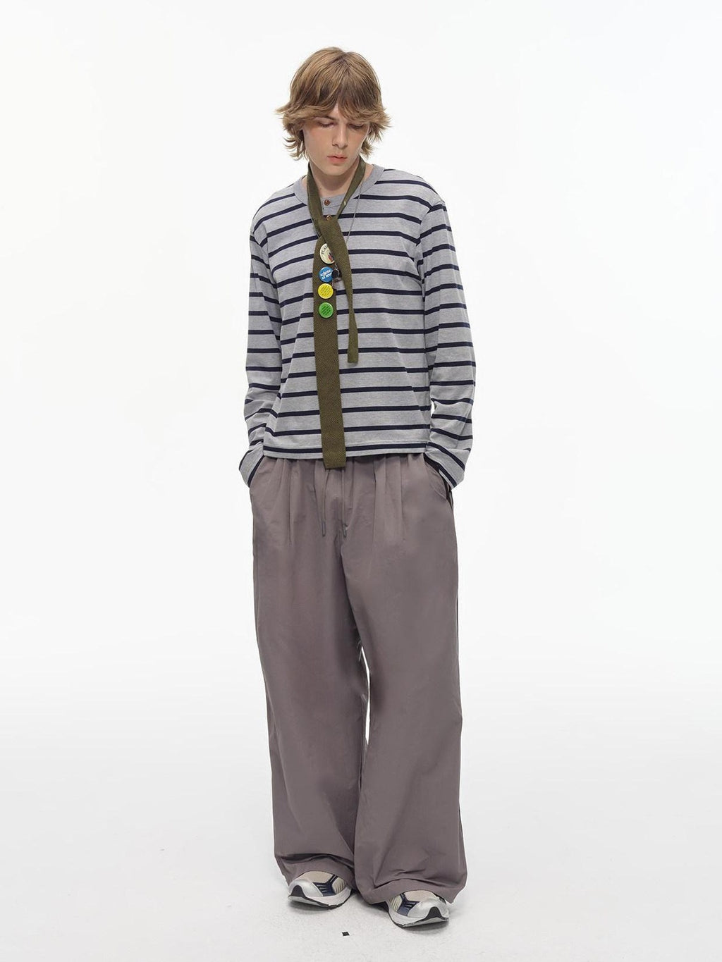 Country Moment Elastic Waist Loose Fit Youth Striped Cotton Blend Straight Pants