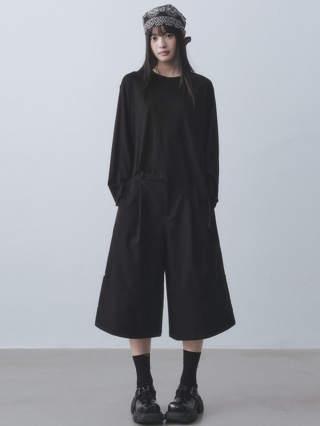 DDGIRL studio Breathable Lyocell Asymmetric Two Piece Women Crew Neck Long Sleeve T-Shirts