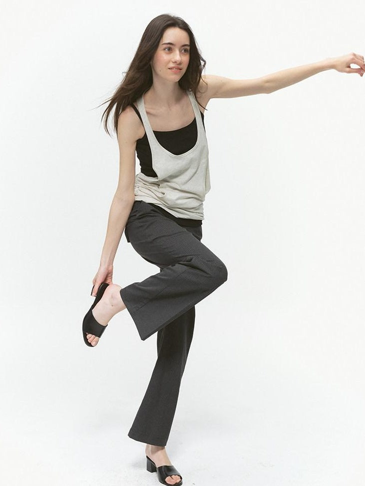 Country Moment Xinjiang Cotton Patchwork Straight Fit Two Piece Cami Set Women Grey Tank Tops