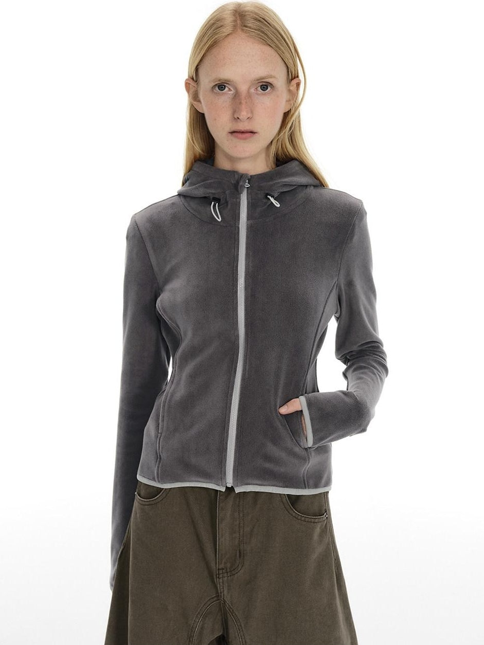 Country Moment High Stretch Thermal Slim Zip Fleece Women Cycling Dark Gray Hoodie