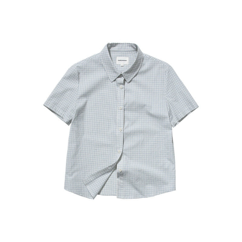 Country_Moment_Breathable_Pure_Cotton_Slim_Fit_Checked_Short_Sleeve_Button_Collar_Women_Shirts_MISSTT