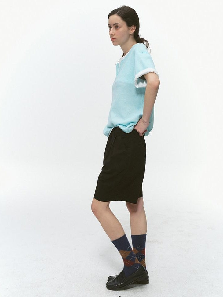 Country Moment Pure Cotton Washed Straight Leg Relaxed Retro Office Pockets Mid-Length Shorts